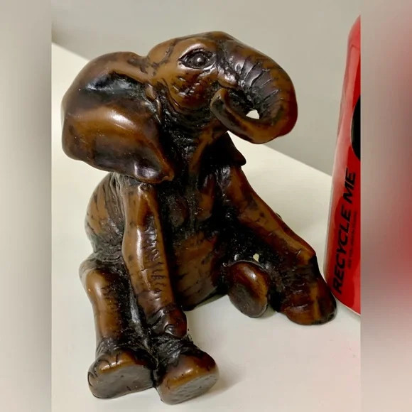 Vintage Mid Century Antique Sitting Playful Baby Elephant Figurine Statue